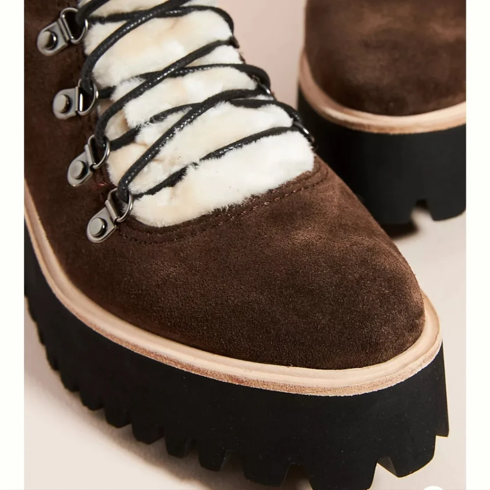 Anthropologie All Black Sherpa Lace-up Boots - Brown - Picture 3 of 11